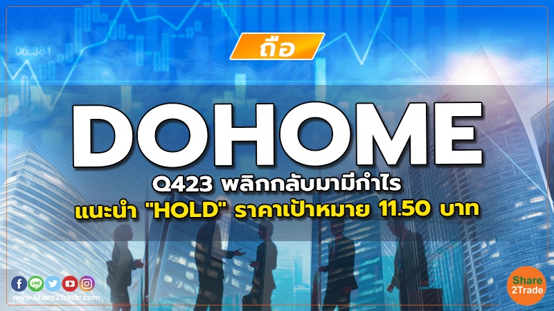 DOHOME Q423 พลิกกลับมามีกำไร แนะนำ "HOLD" ราคาเป้าหมาย 11.50 บาท