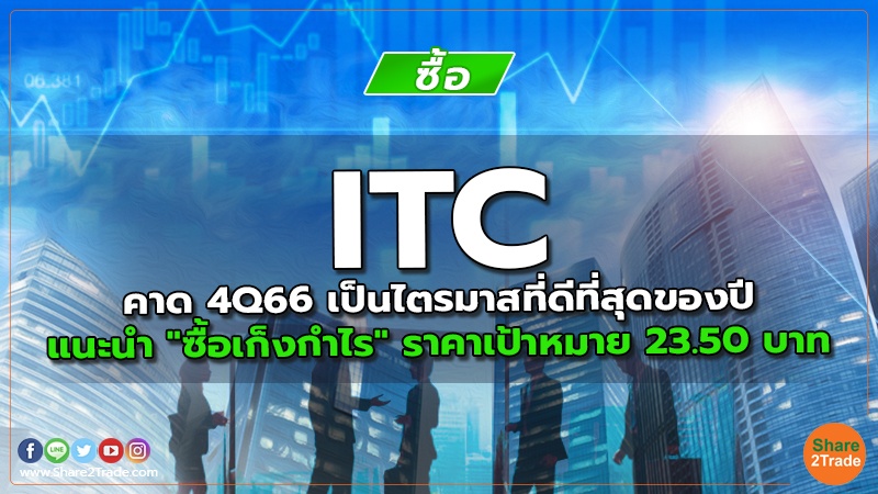 ITC คาด 4Q66 เป็นไตรมาสที่ดีที่สุดของปี แนะนำ "ซื้อเก็งกำไร" ราคาเป้าหมาย 23.50 บาท