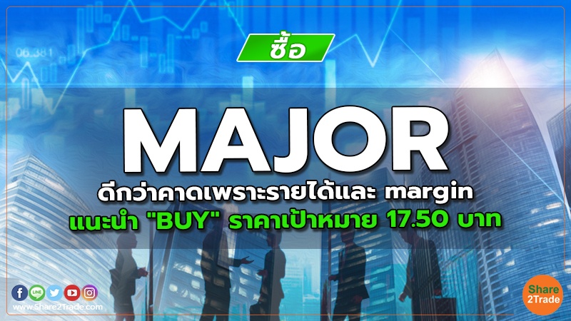 MAJOR ดีกว่าคาดเพราะรายได้และ margin แนะนำ "BUY" ราคาเป้าหมาย 17.50 บาท