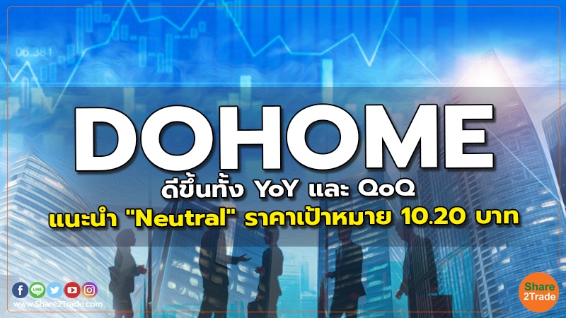 DOHOME ดีขึ้นทั้ง YoY และ QoQ แนะนำ "Neutral" ราคาเป้าหมาย 10.20 บาท