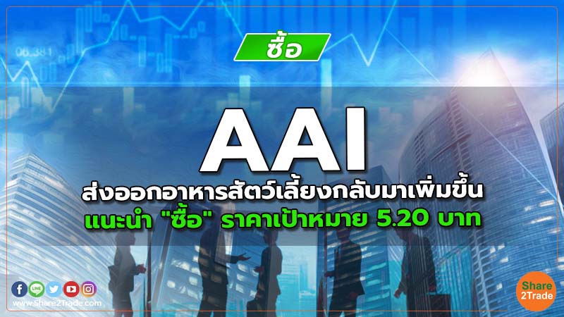 AAI ส่งออกอาหารสัตว์เลี้ยงกลับมาเพิ่มขึ้น แนะนำ "ซื้อ" ราคาเป้าหมาย 5.20 บาท