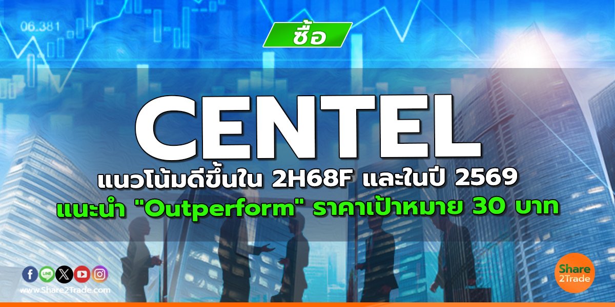 CENTEL แนวโน้มดีขึ้นใน 2H68F และในปี 2569 แนะนำ "Outperform" ราคาเป้าหมาย 30 บาท