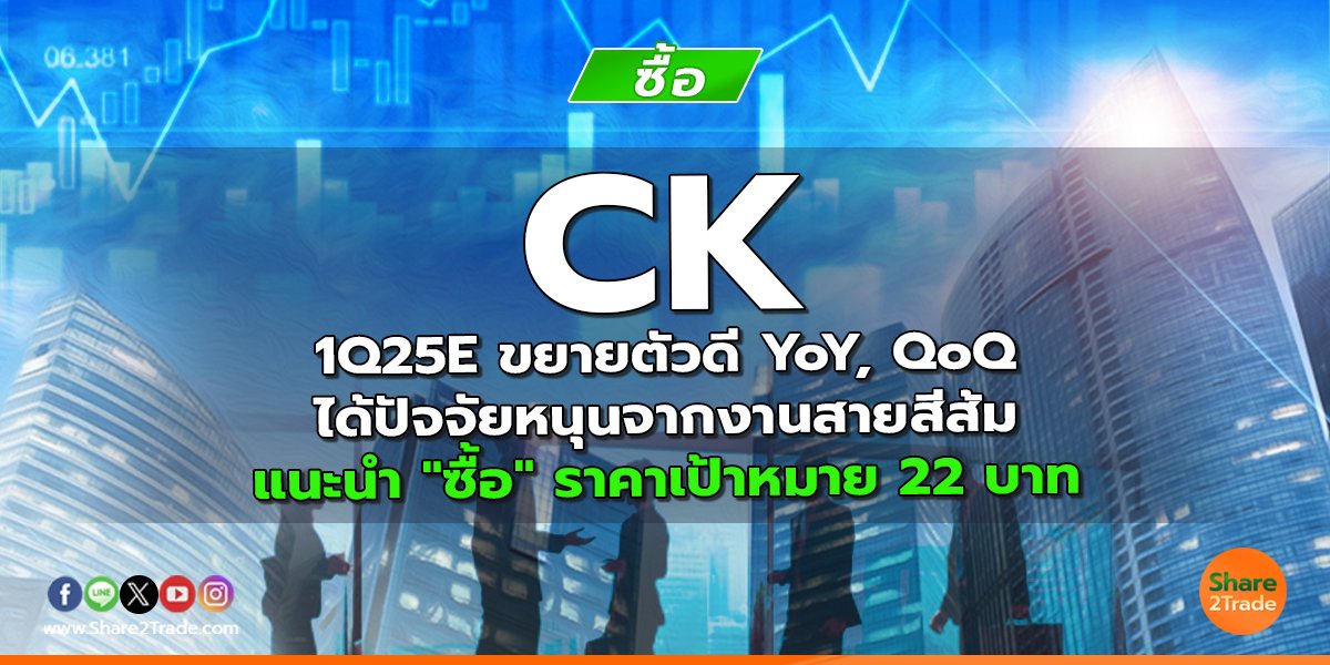 CK 1Q25E ขยายตัวดี YoY, QoQ ได้ปัจจัยหนุนจากงานสายสีส้ม แนะนำ "ซื้อ" ราคาเป้าหมาย 22 บาท