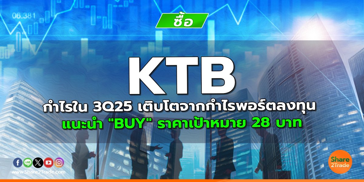 KTB กำไรใน 3Q25 เติบโตจากกำไรพอร์ตลงทุน แนะนำ "BUY" ราคาเป้าหมาย 28 บาท