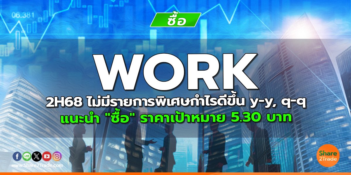WORK 2H68 ไม่มีรายการพิเศษกำไรดีขึ้น y-y, q-q แนะนำ "ซื้อ" ราคาเป้าหมาย 5.30 บาท