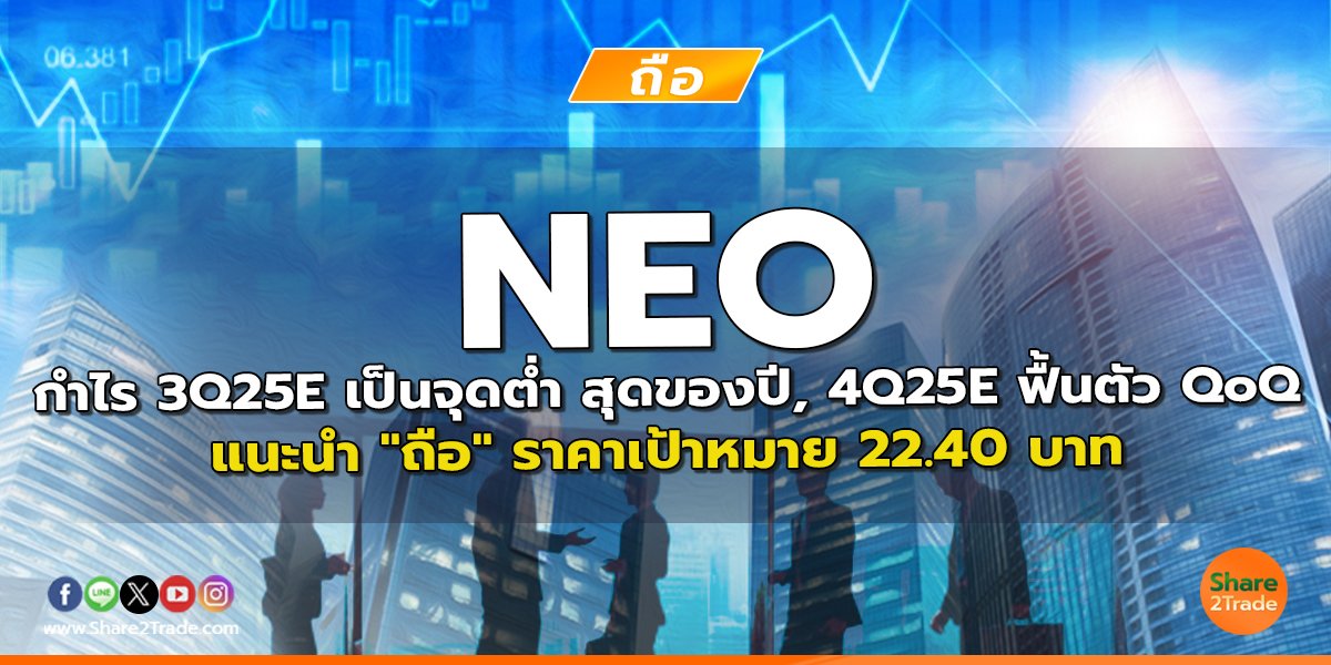 NEO กำไร 3Q25E เป็นจุดต่ำ สุดของปี, 4Q25E ฟื้นตัว QoQ แนะนำ "ถือ" ราคาเป้าหมาย 22.40 บาท