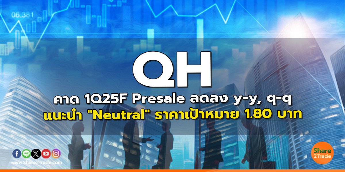 QH คาด 1Q25F Presale ลดลง y-y, q-q แนะนำ "Neutral" ราคาเป้าหมาย 1.80 บาท