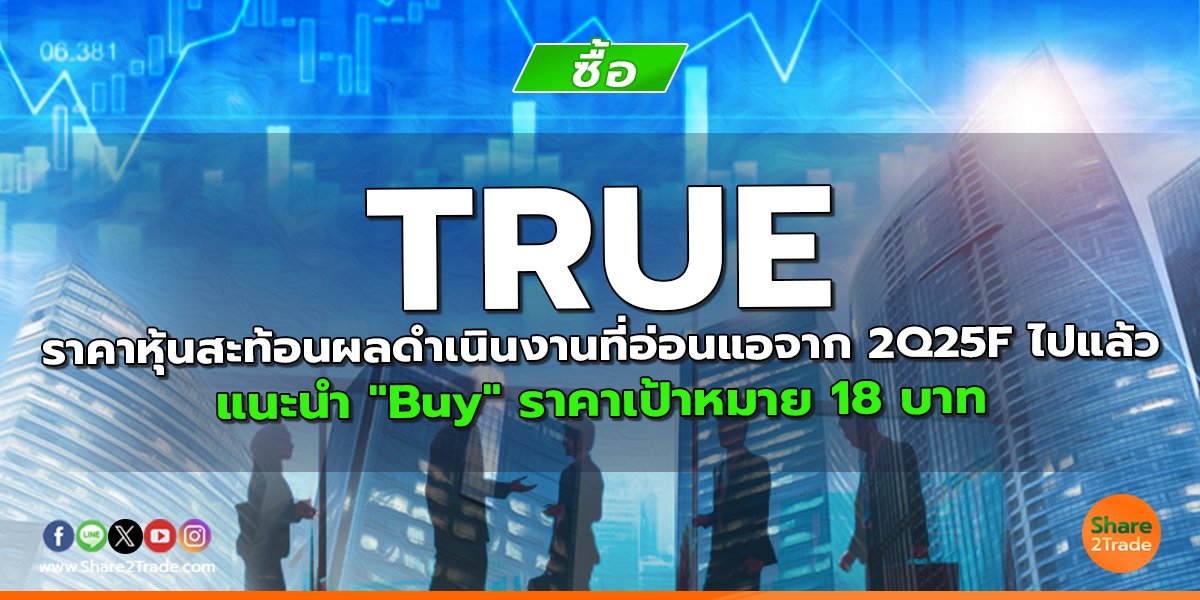 TRUE ราคาหุ้นสะท้อนผลดำเนินงานที่อ่อนแอจาก 2Q25F ไปแล้ว แนะนำ "Buy" ราคาเป้าหมาย 18 บาท