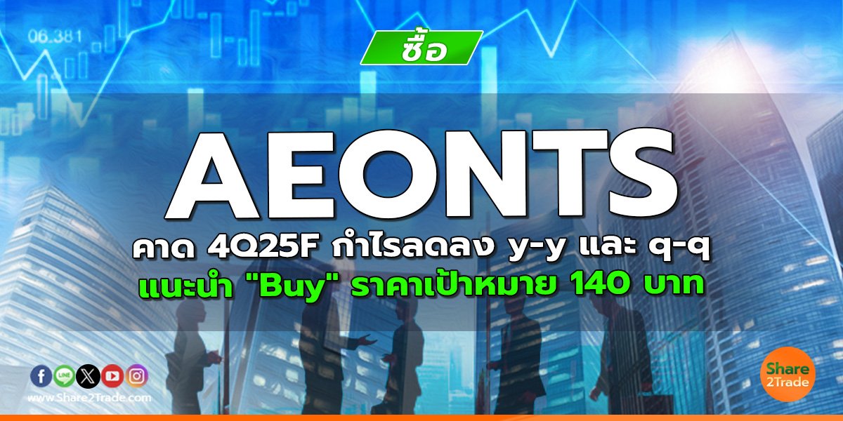AEONTS คาด 4Q25F กำไรลดลง y-y และ q-q แนะนำ "Buy" ราคาเป้าหมาย 140 บาท