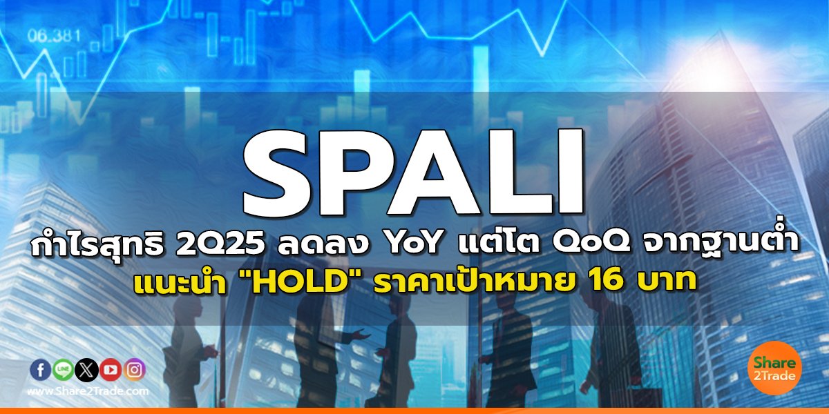SPALI กำไรสุทธิ 2Q25 ลดลง YoY แต่โต QoQ จากฐานต่ำ แนะนำ "HOLD" ราคาเป้าหมาย 16 บาท