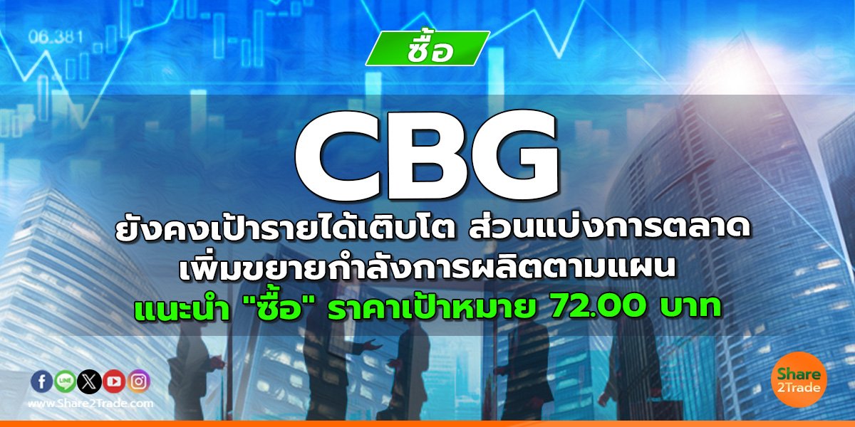 CBG ยังคงเป้ารายได้เติบโต ส่วนแบ่งการตลาด เพิ่มขยายกำลังการผลิตตามแผน แนะนำ "ซื้อ" ราคาเป้าหมาย 72.00 บาท