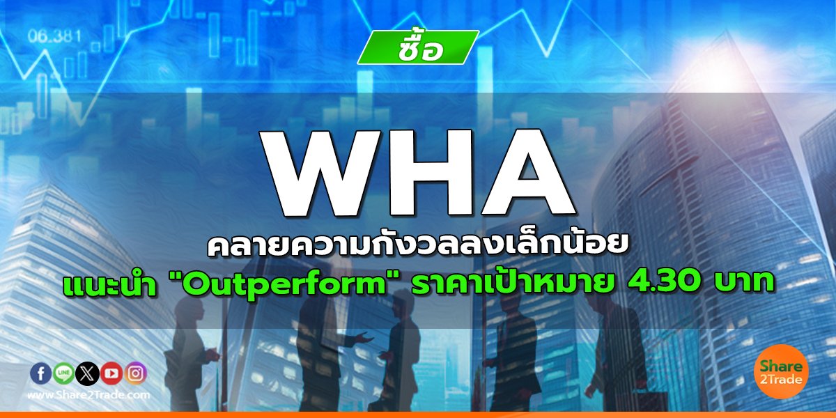 WHA คลายความกังวลลงเล็กน้อย แนะนำ "Outperform" ราคาเป้าหมาย 4.30 บาท