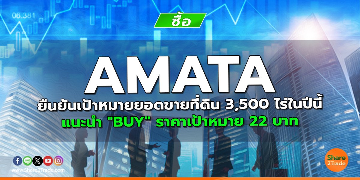 AMATA ยืนยันเป้าหมายยอดขายที่ดิน 3,500 ไร่ในปีนี้ แนะนำ "BUY" ราคาเป้าหมาย 22 บาท