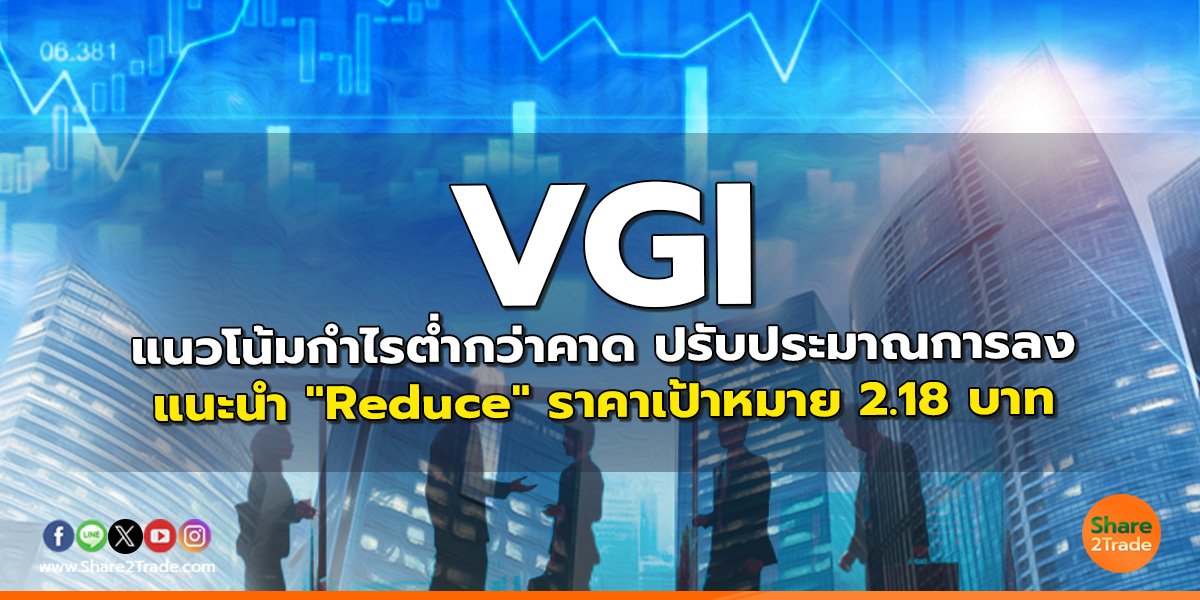 VGI แนวโน้มกำไรต่ำกว่าคาด ปรับประมาณการลง แนะนำ "Reduce" ราคาเป้าหมาย 2.18 บาท