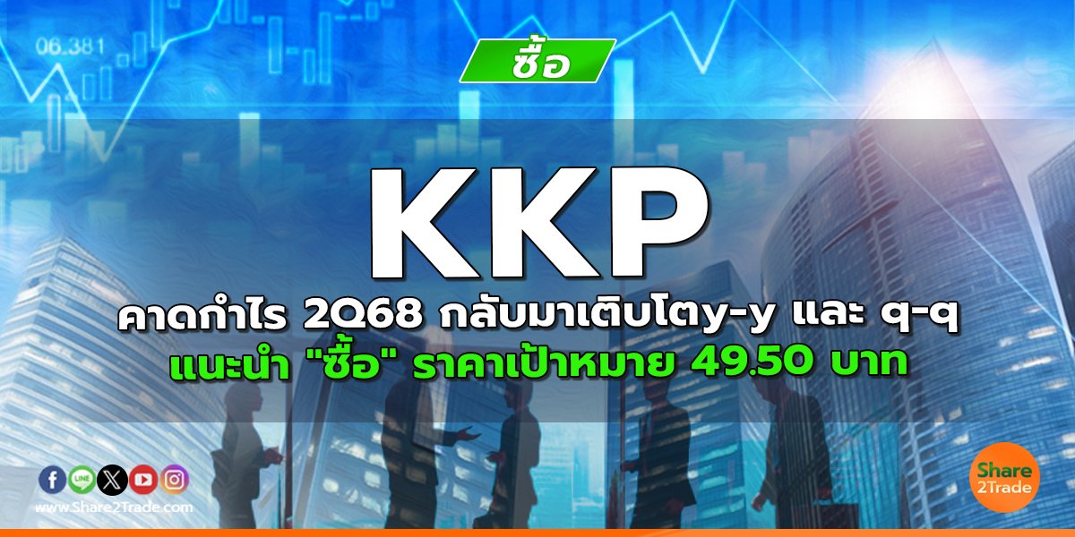 KKP คาดกำไร 2Q68 กลับมาเติบโตy-y และ q-q แนะนำ "ซื้อ" ราคาเป้าหมาย 49.50 บาท