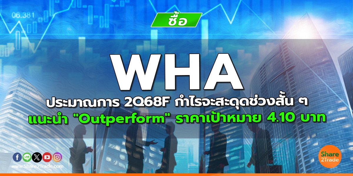 WHA ประมาณการ 2Q68F กำไรจะสะดุดช่วงสั้น ๆ แนะนำ "Outperform" ราคาเป้าหมาย 4.10 บาท