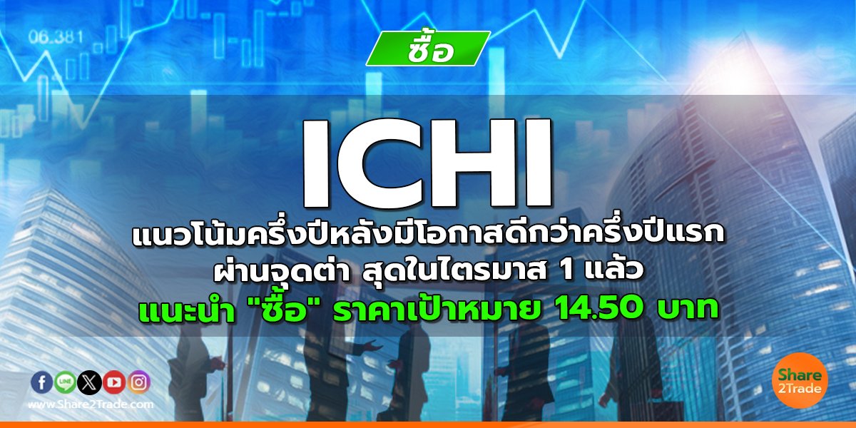 ICHI แนวโน้มครึ่งปีหลังมีโอกาสดีกว่าครึ่งปี แรก ผ่านจุดต่า สุดในไตรมาส 1 แล้ว แนะนำ "ซื้อ" ราคาเป้าหมาย 14.50 บาท