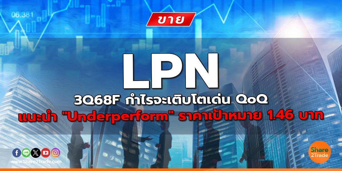 LPN 3Q68F กำไรจะเติบโตเด่น QoQ แนะนำ "Underperform" ราคาเป้าหมาย 1.46 บาท