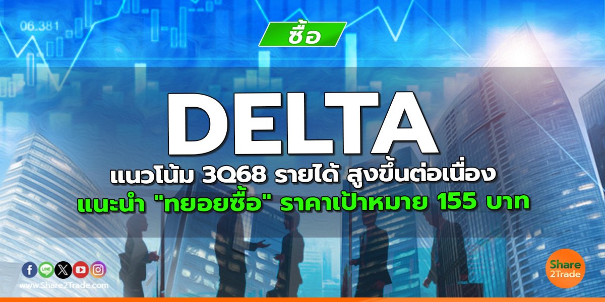 DELTA แนวโน้ม 3Q68 รายได้ สูงขึ้นต่อเนื่อง แนะนำ "ทยอยซื้อ" ราคาเป้าหมาย 155 บาท